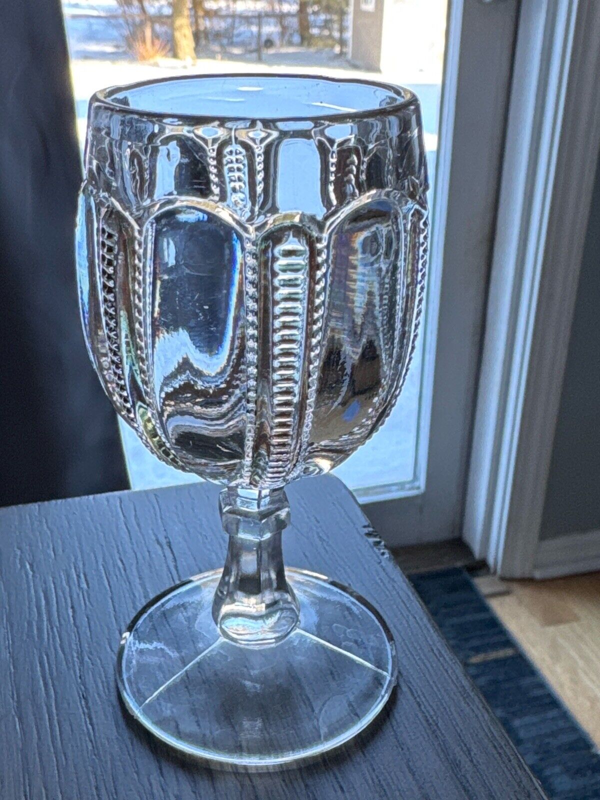 Vintage Cordial Aperitif Clear Bubble Crystal Etched Glass W Stem 4” Gold Trim