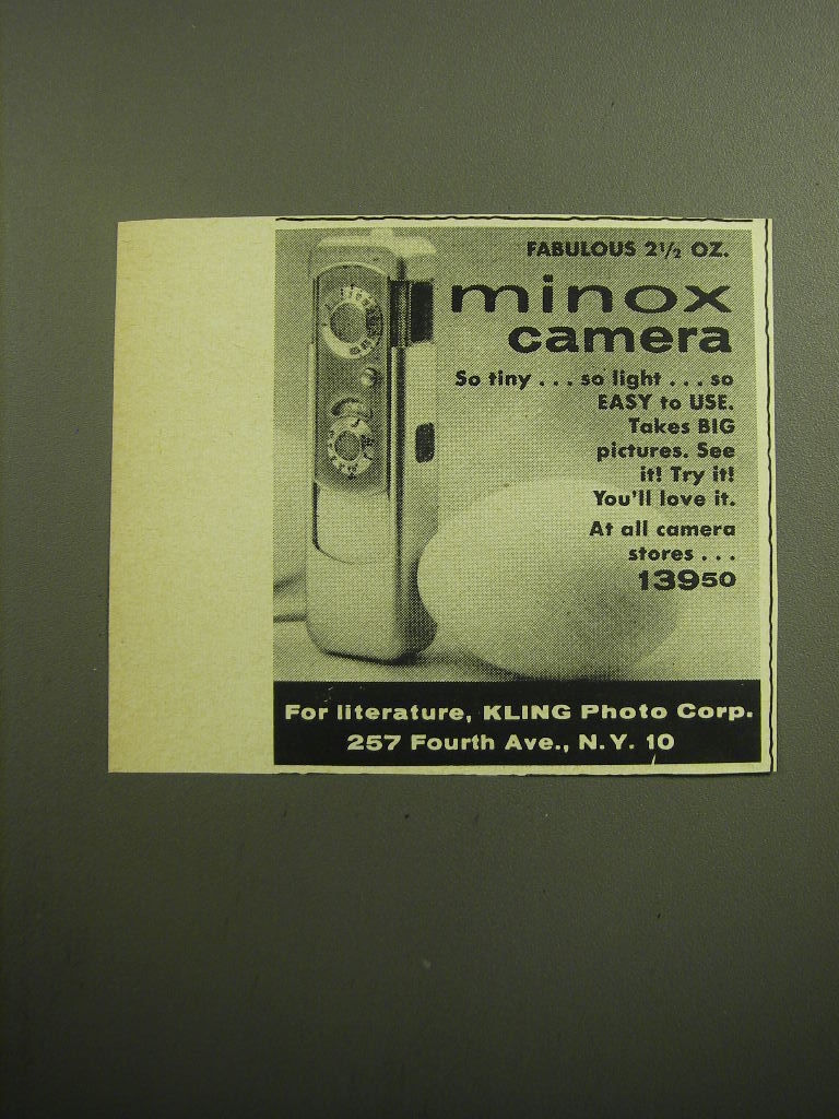 1958 Minox Camera Advertisement - Fabulous 2 1/2 oz. Minox Camera