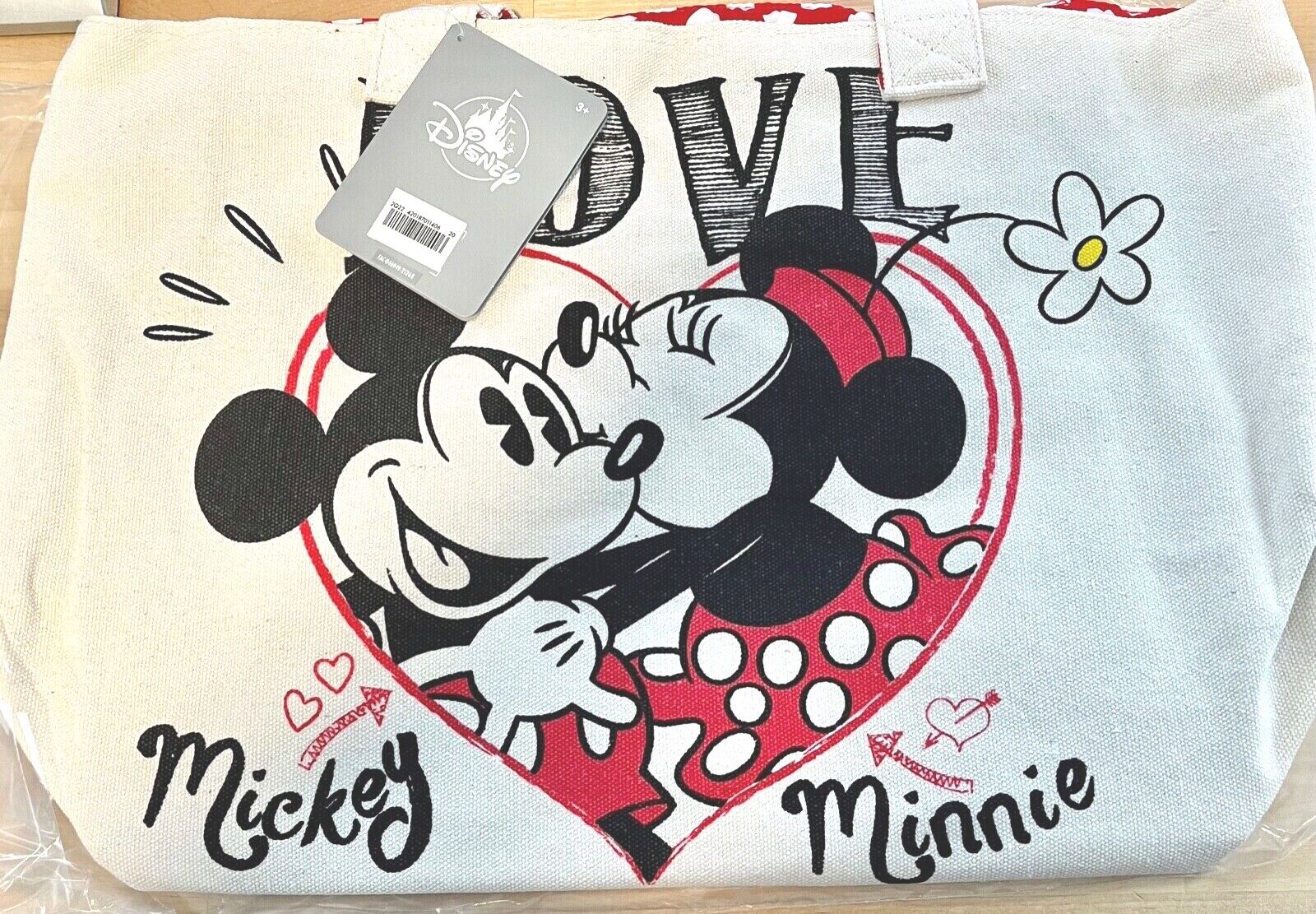 Disney Mickey & Minnie Mouse ''Love'' Canvas Tote Valentines 13