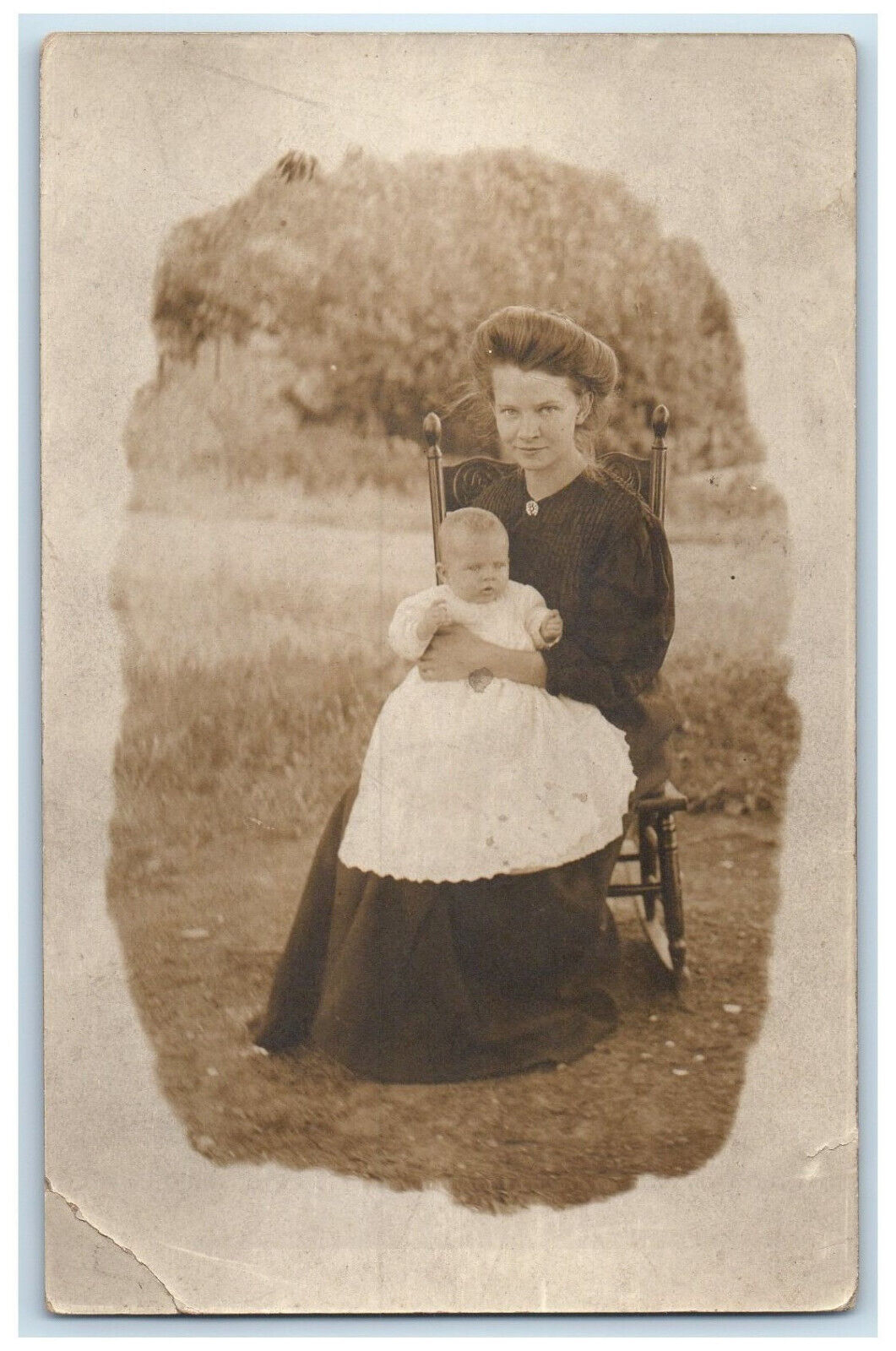 Searsboro Iowa IA RPPC Photo Postcard Mother Holding a Baby 1911 Antique