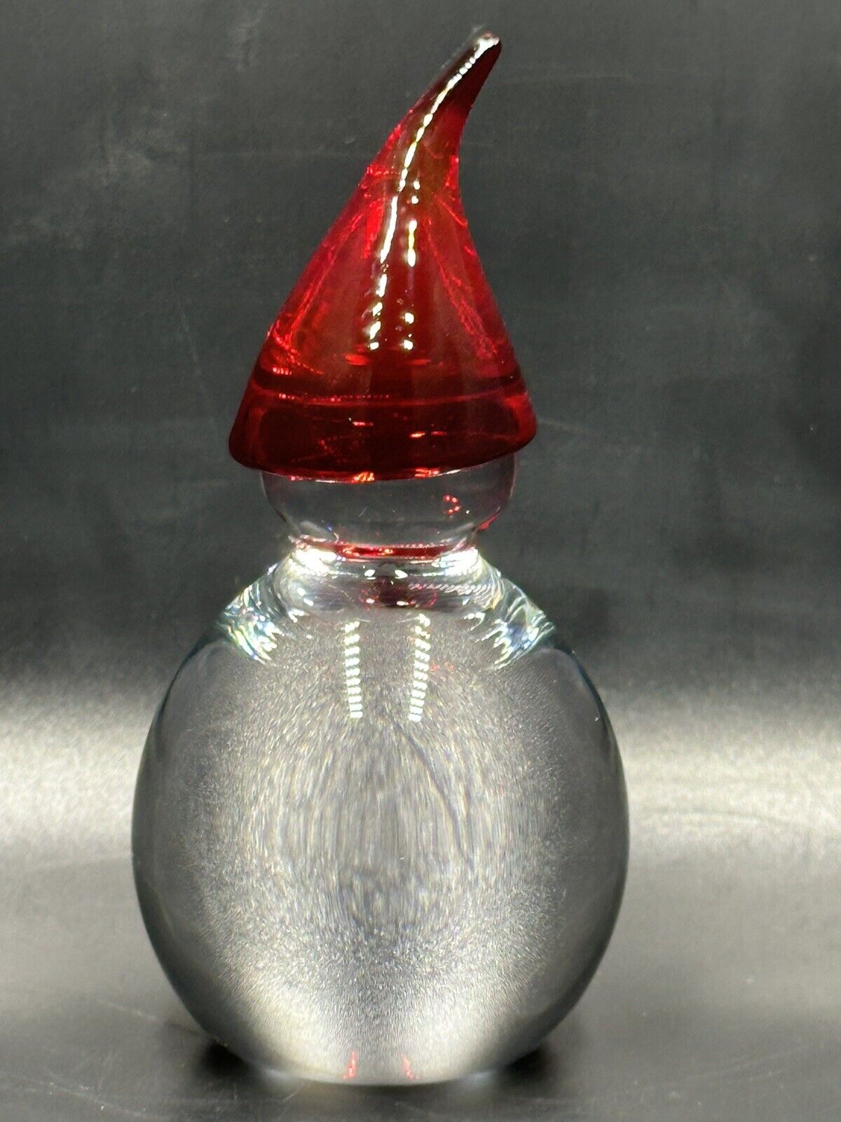 Hadeland Glassverk Nisse Gnome Figurine 5-3/4” Norwegian Glass Red Santa Hat Elf