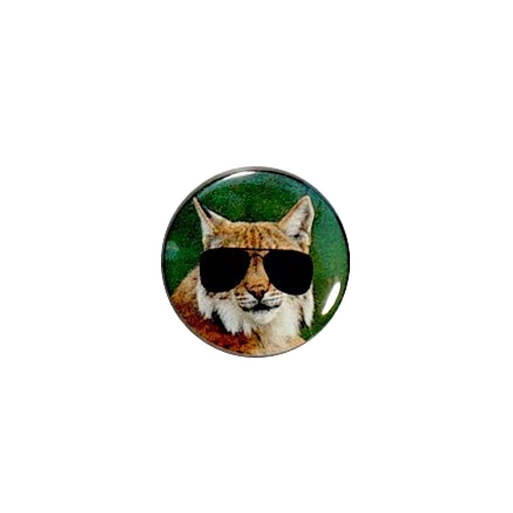 Funny Bobcat Wearing Sunglasses Pin-Back Cool Backpack Jacket Pin 1 Inch M35-15