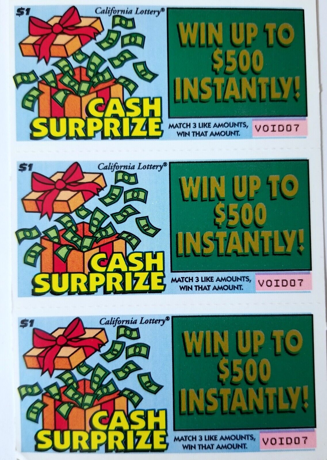 1995 NEW UNCUT CALIFORNIA STATE LOTTERY 10 SCRATCHER TICKET SCRATCH OFF VINTAGE