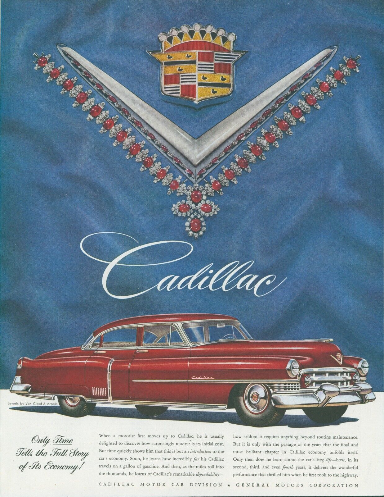 1951 Cadillac Jewels Van Cleef & Arpels Red Car Emblem Vintage Print Ad SP15