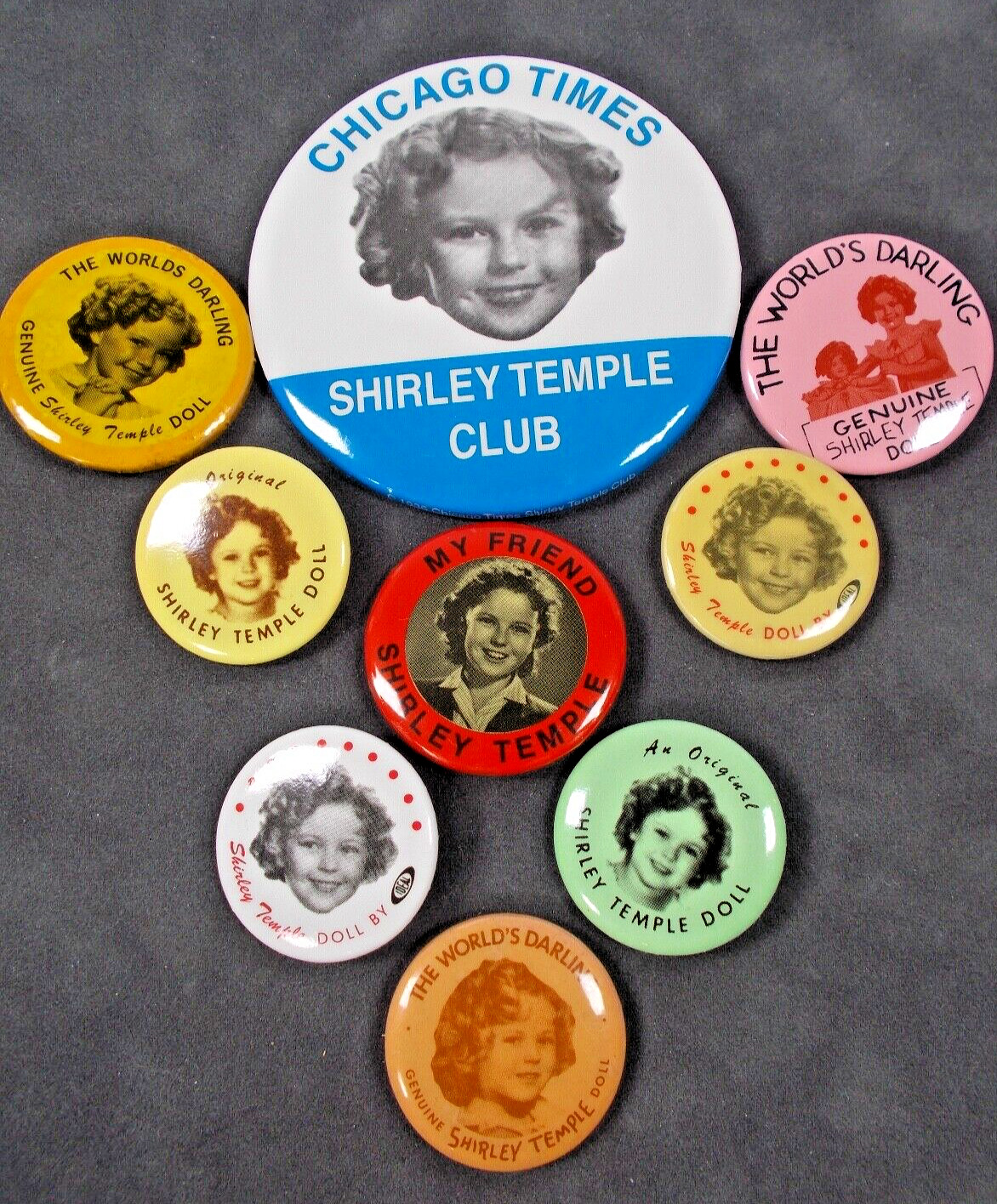 Vintage Shirley Temple Pin-Back Buttons Lot of 9..