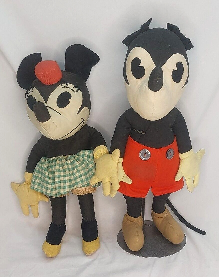 c1930\'s McCall No 91 MICKEY & MINNIE MOUSE Disney Stuffed Pie Eyed Doll Vintage