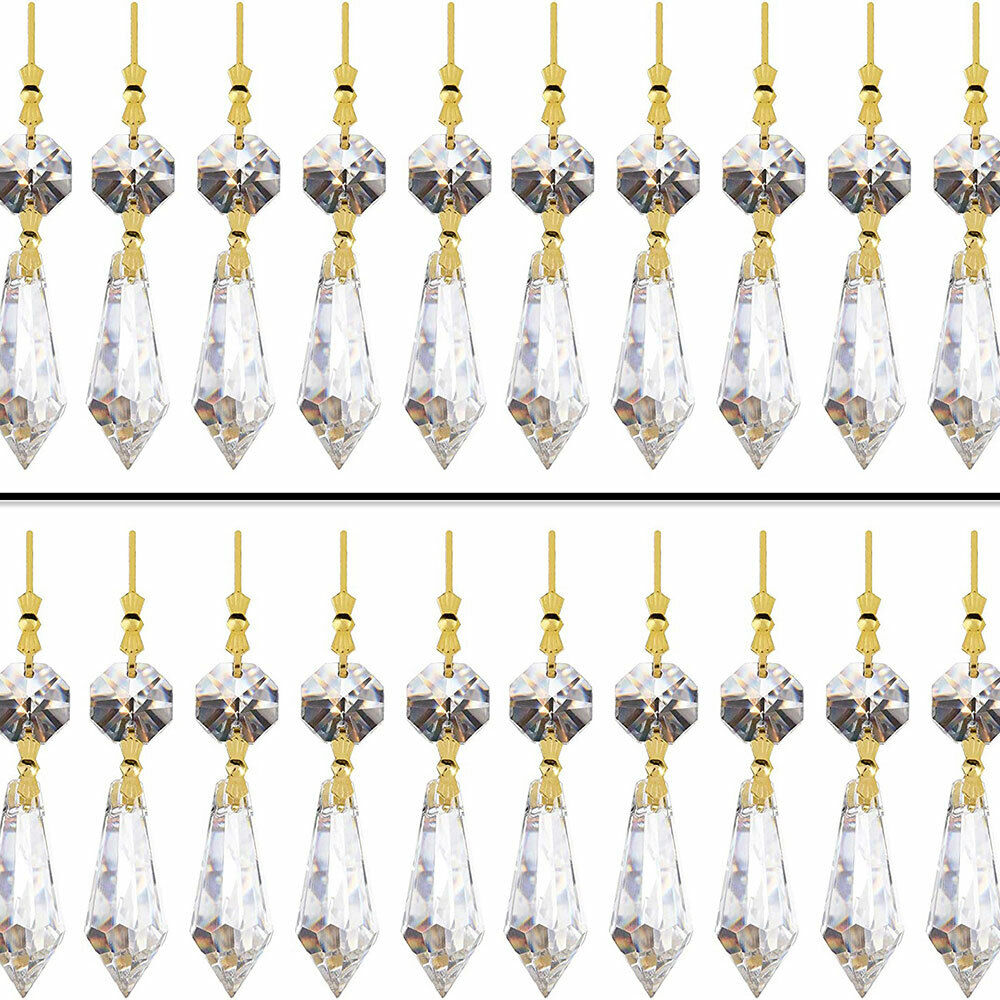 20PC Clear Crystal Chandelier Lamp Icicle Prisms Parts Bead Hanging Gold Decor