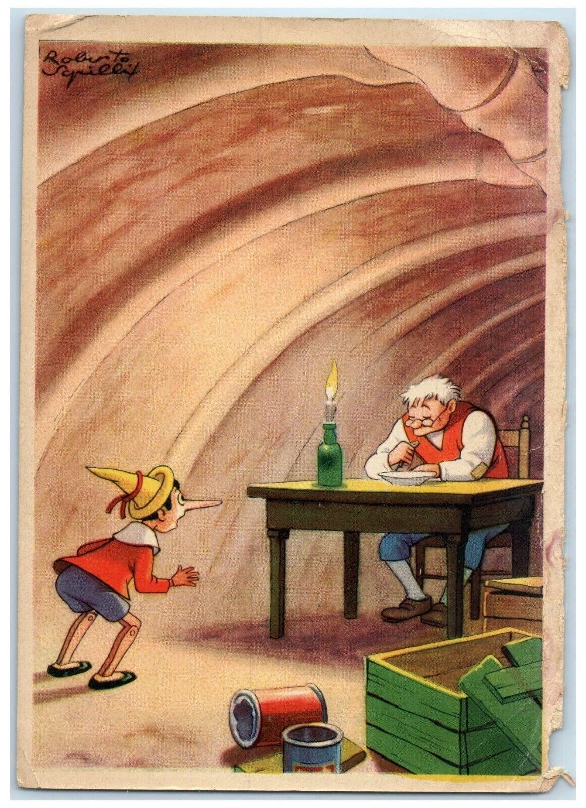 c1930's Disney Pinocchio Long Nose Soldier Mail Posted Vintage Postcard