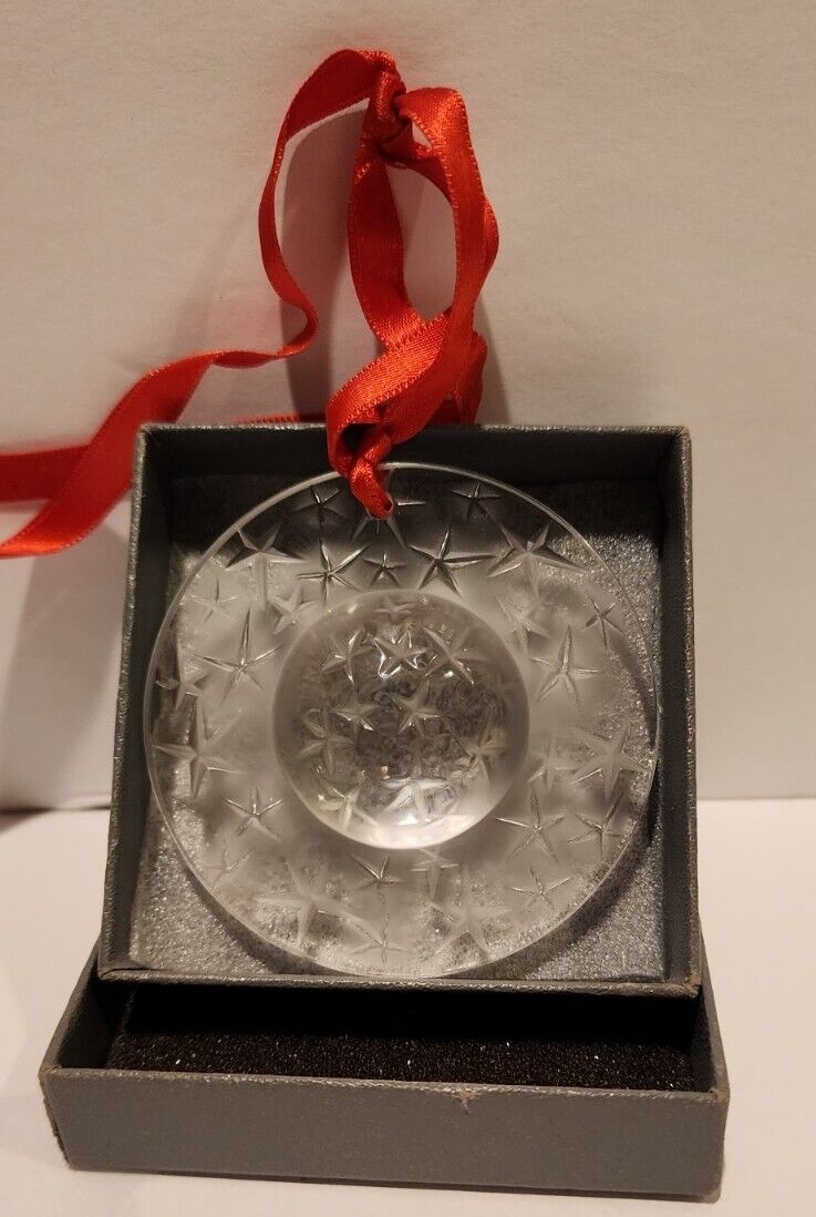 Lalique France 1994 Constellation Christmas Glass Ornament  Red ribbon