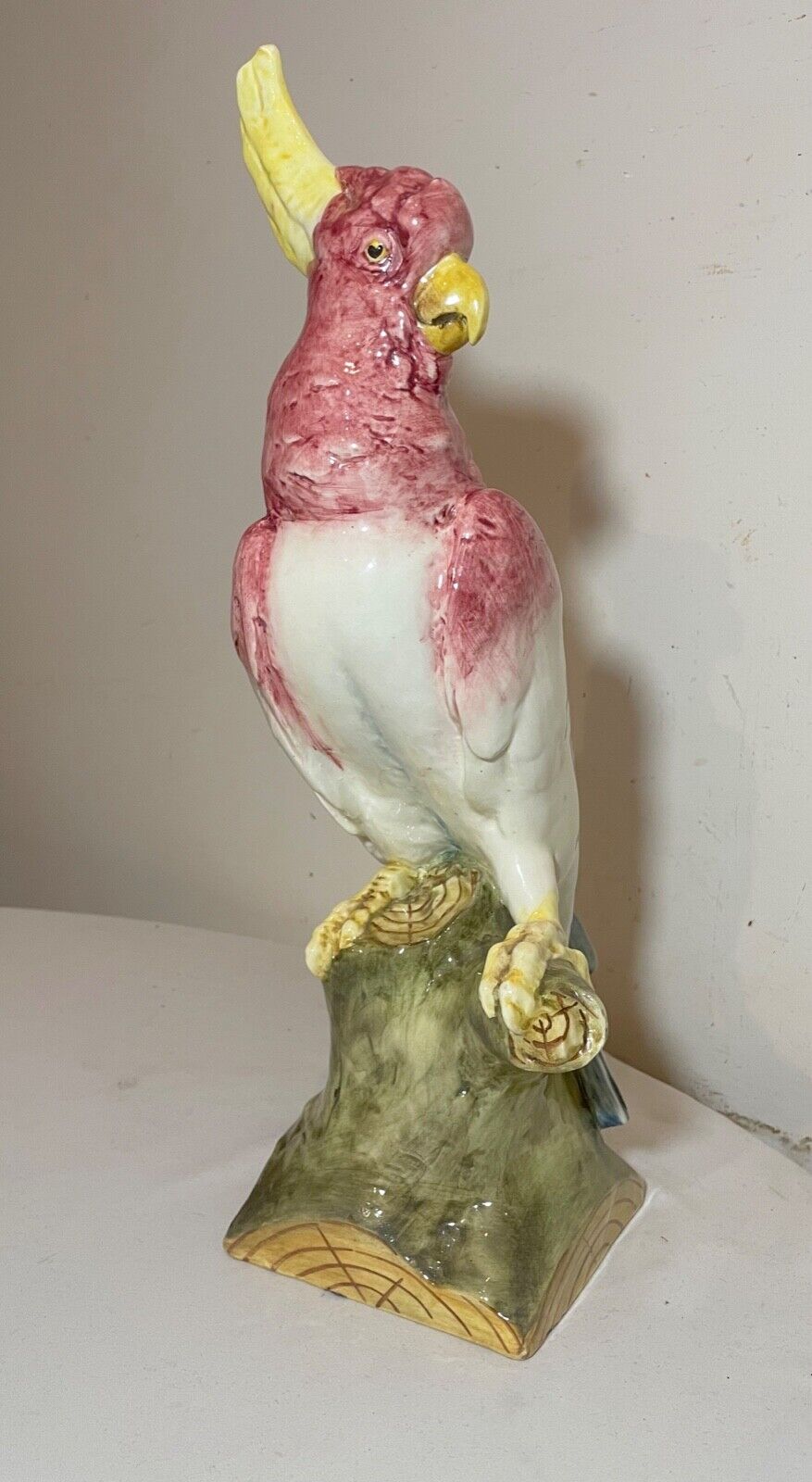 vintage handmade painted Czechoslovakian cockatoo bird pottery statue sculpture