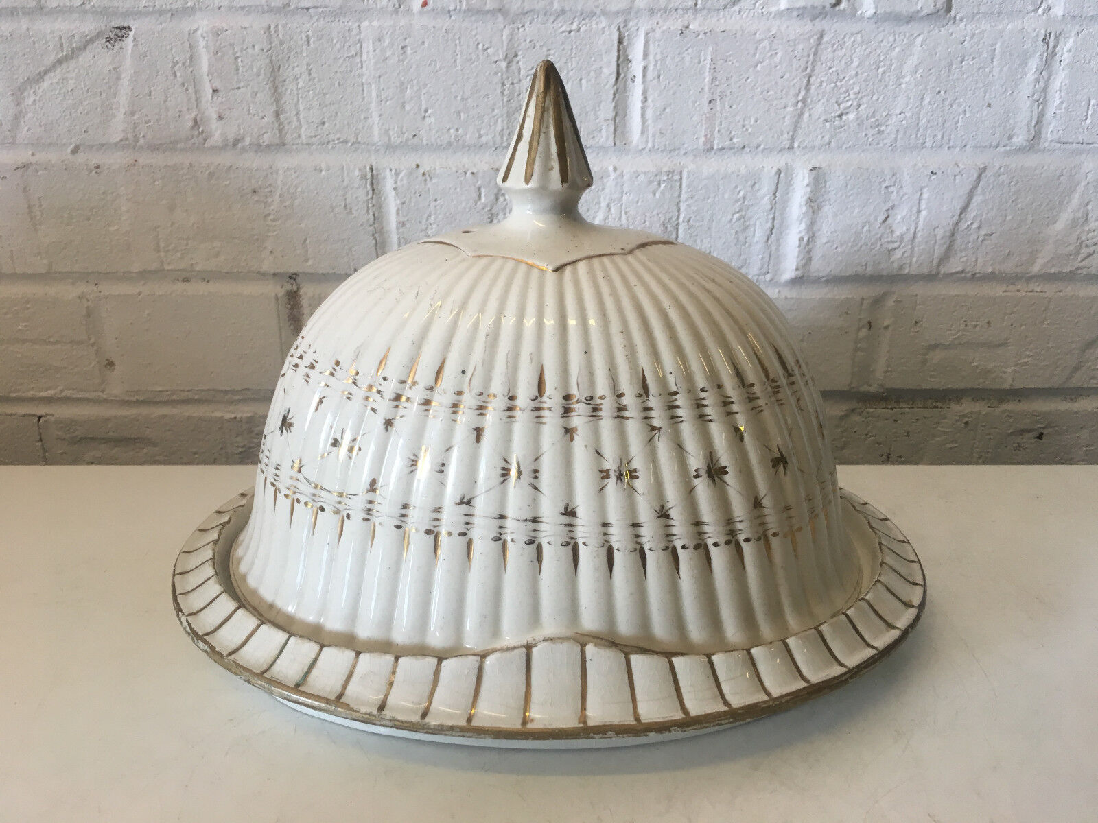 Antique Unusual German / Prussian Helmet Form Ceramic Covered Butter Dish