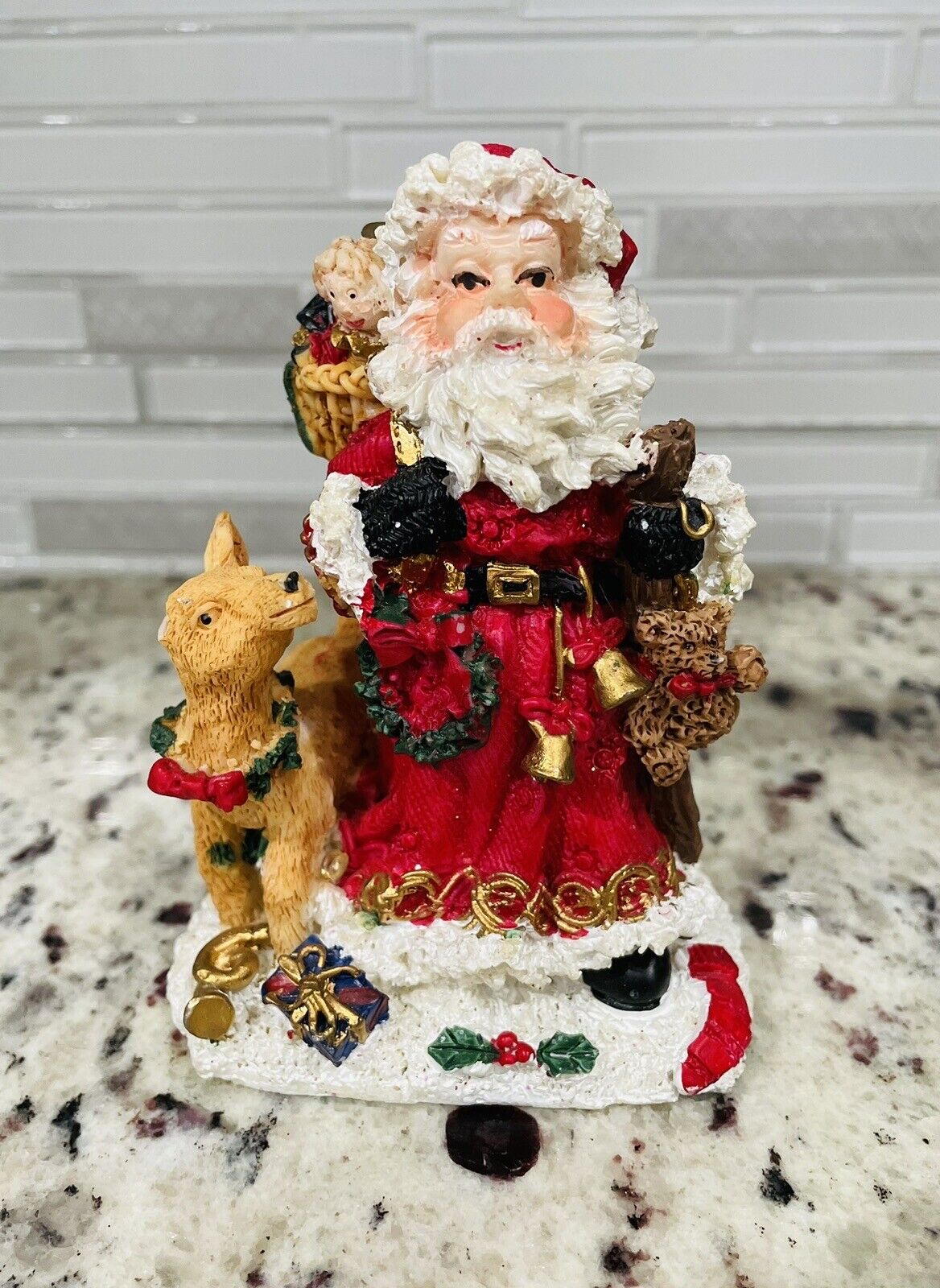 Santa Clause Holiday Statue With Reindeer