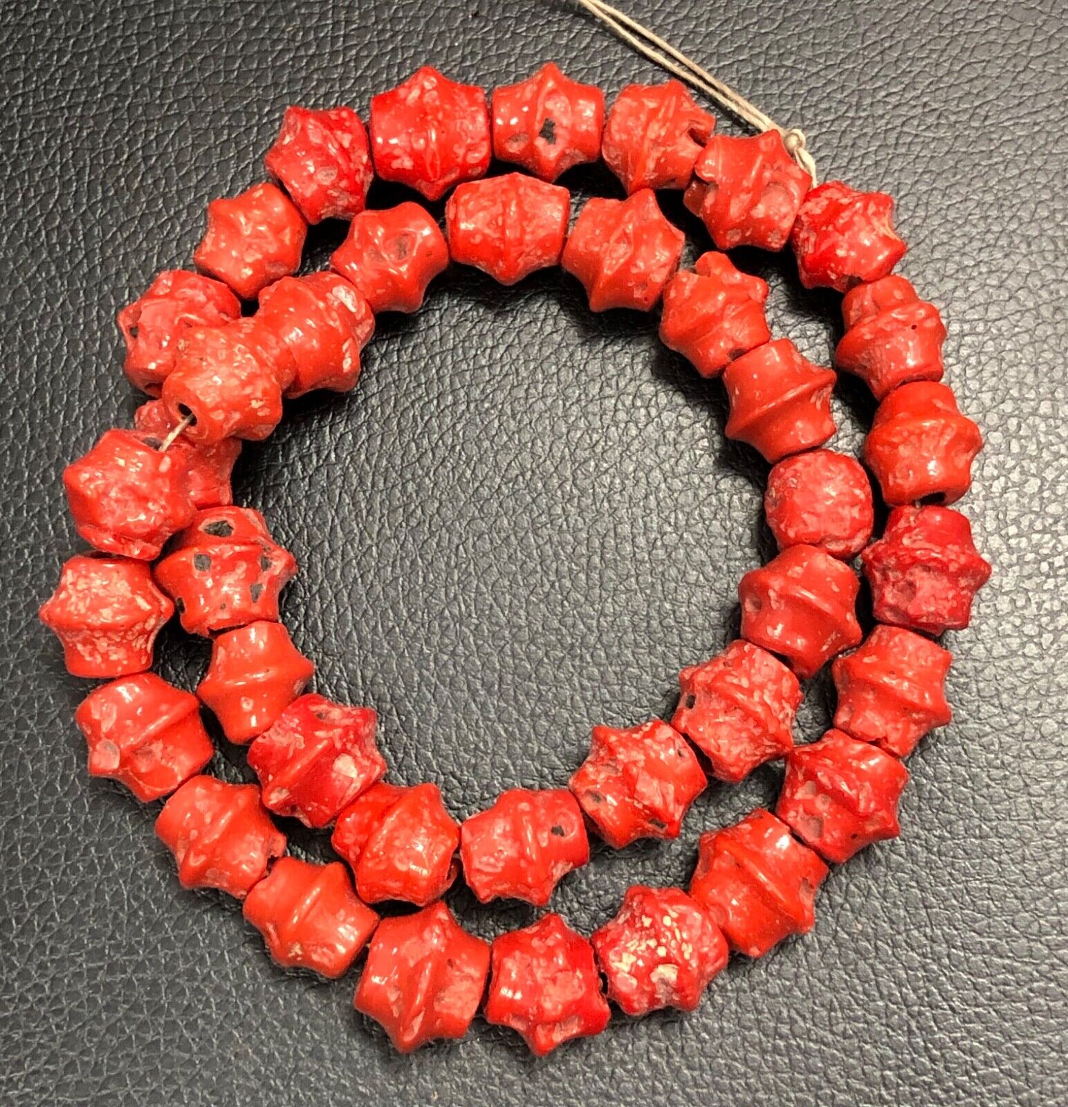 Antique Venetian Look Like Coral Chevron Bead Strand Old African Trade Beads