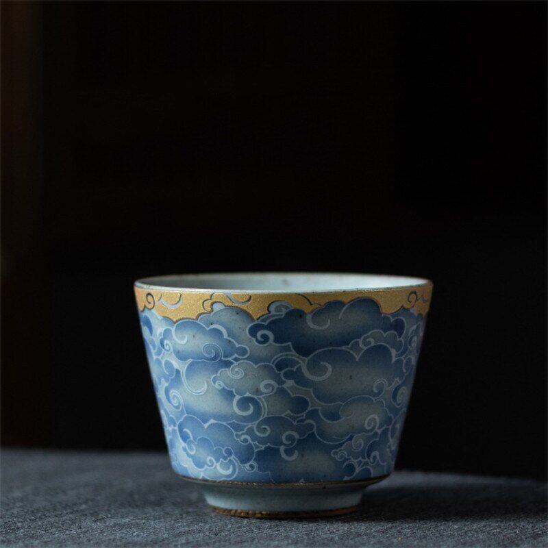 Japanese-style Ceramic Cyan Cloud Glaze Teacup Creative Chinese Kiln Change Tea