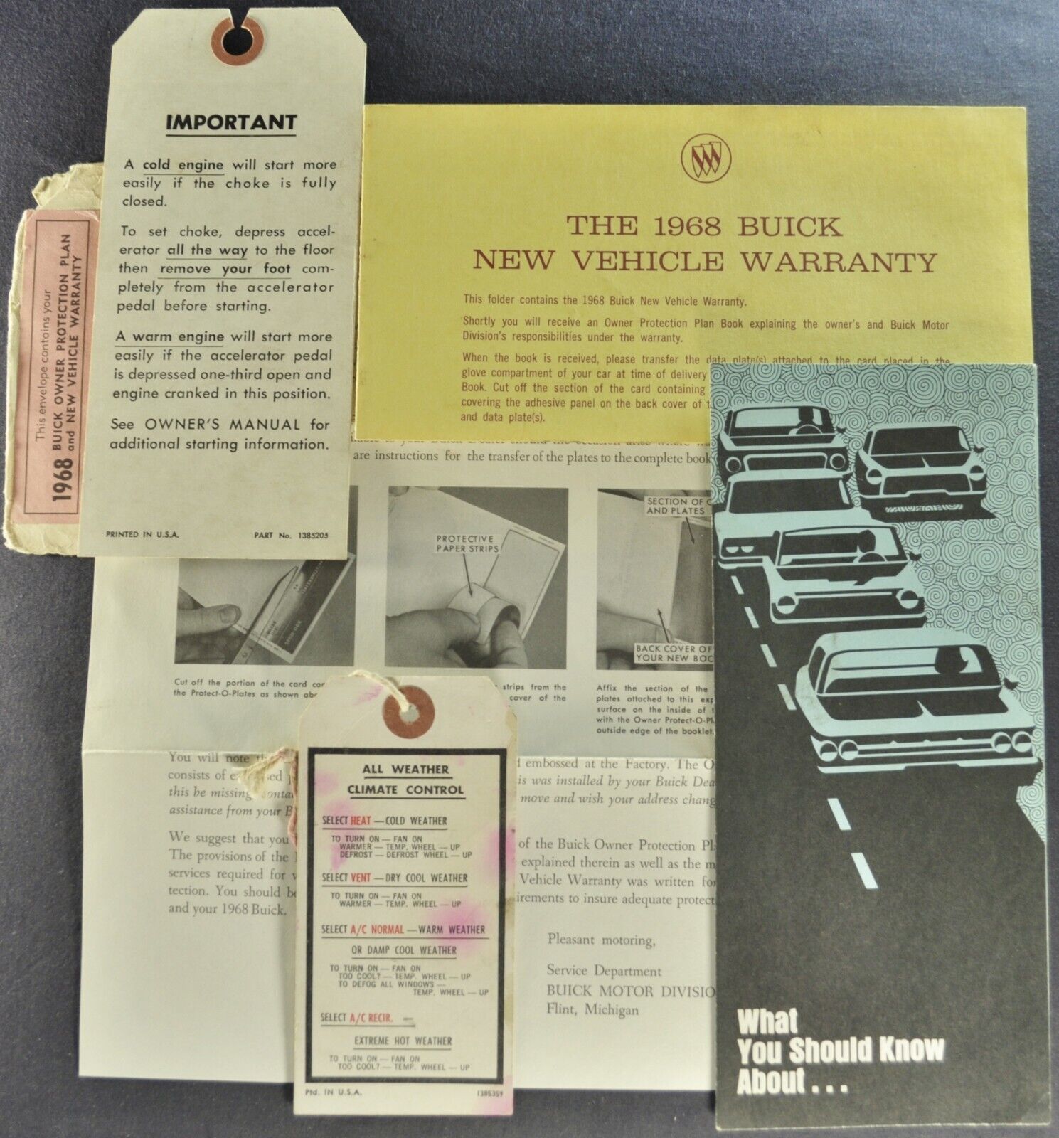 1968 Buick Warranty +Dash Tags Skylark Riviera LeSabre Electra Wildcat Original