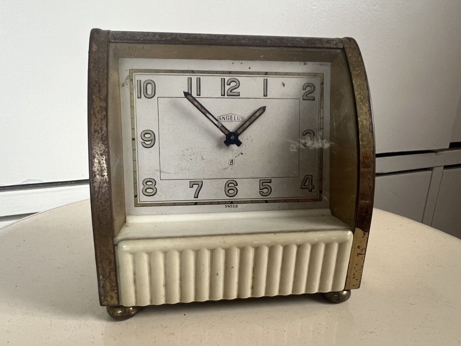 Vintage Angelus 8 Day Two Faced Clock Swiss Art Deco Bakelite Brass