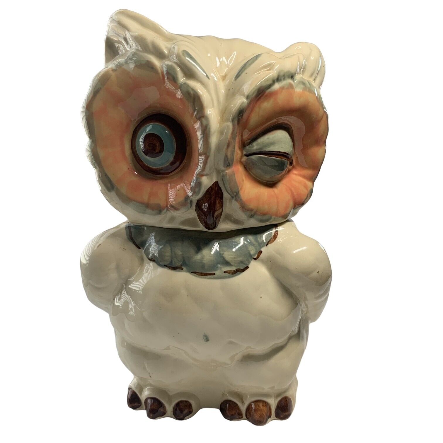Vintage Shawnee Pottery Winking Owl Cookie Jar 1940's Marked USA Good Condition