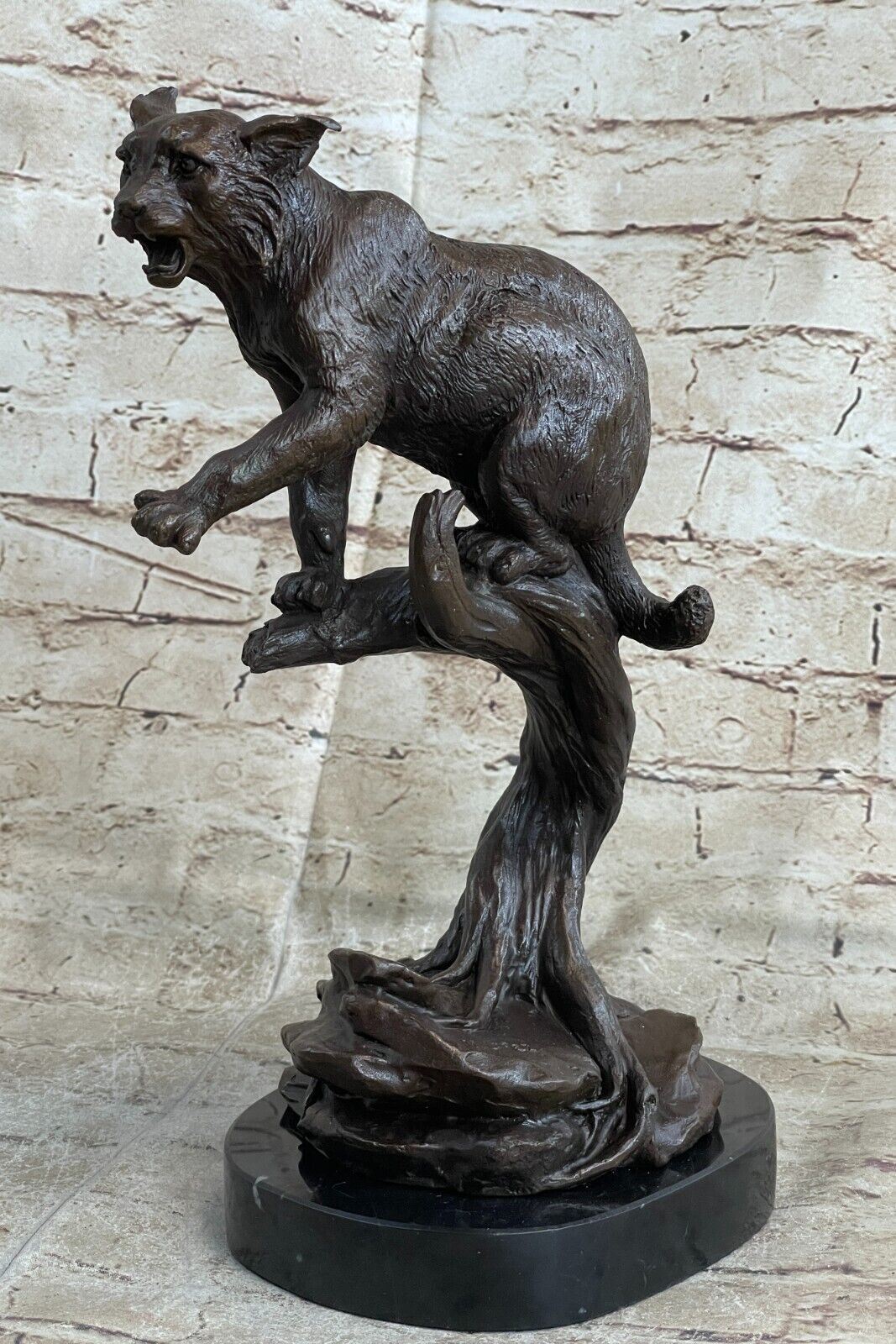 Nouveau Statue Signed Cougar Wildlife Stylish Art Decor Bronze Metal Figure Sale
