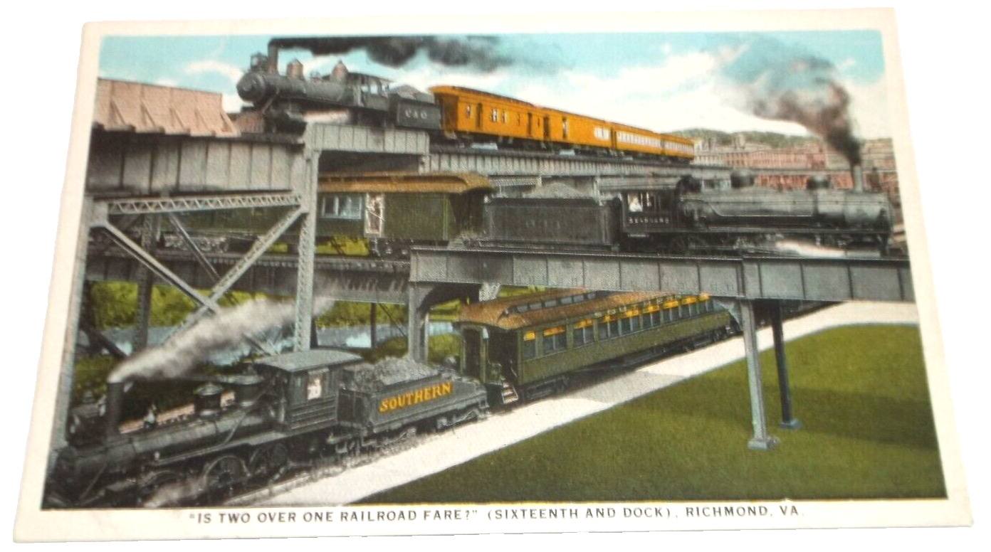 1920's SOUTHERN RAILWAY SAL C&O RICHMOND VIRGINIA TRIPLE CROSSING POST CARD