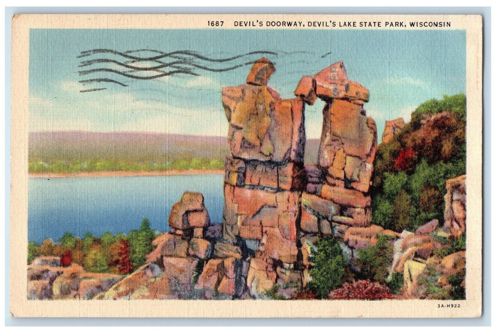 1942 Devil\'s Doorway, Devil\'s Lake State Park Wisconsin WI Vintage Postcard
