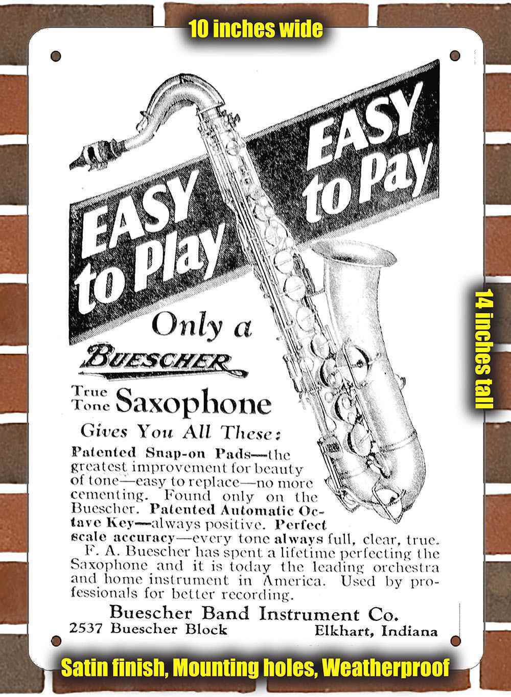 Metal Sign - 1928 Buescher Saxophones- 10x14 inches