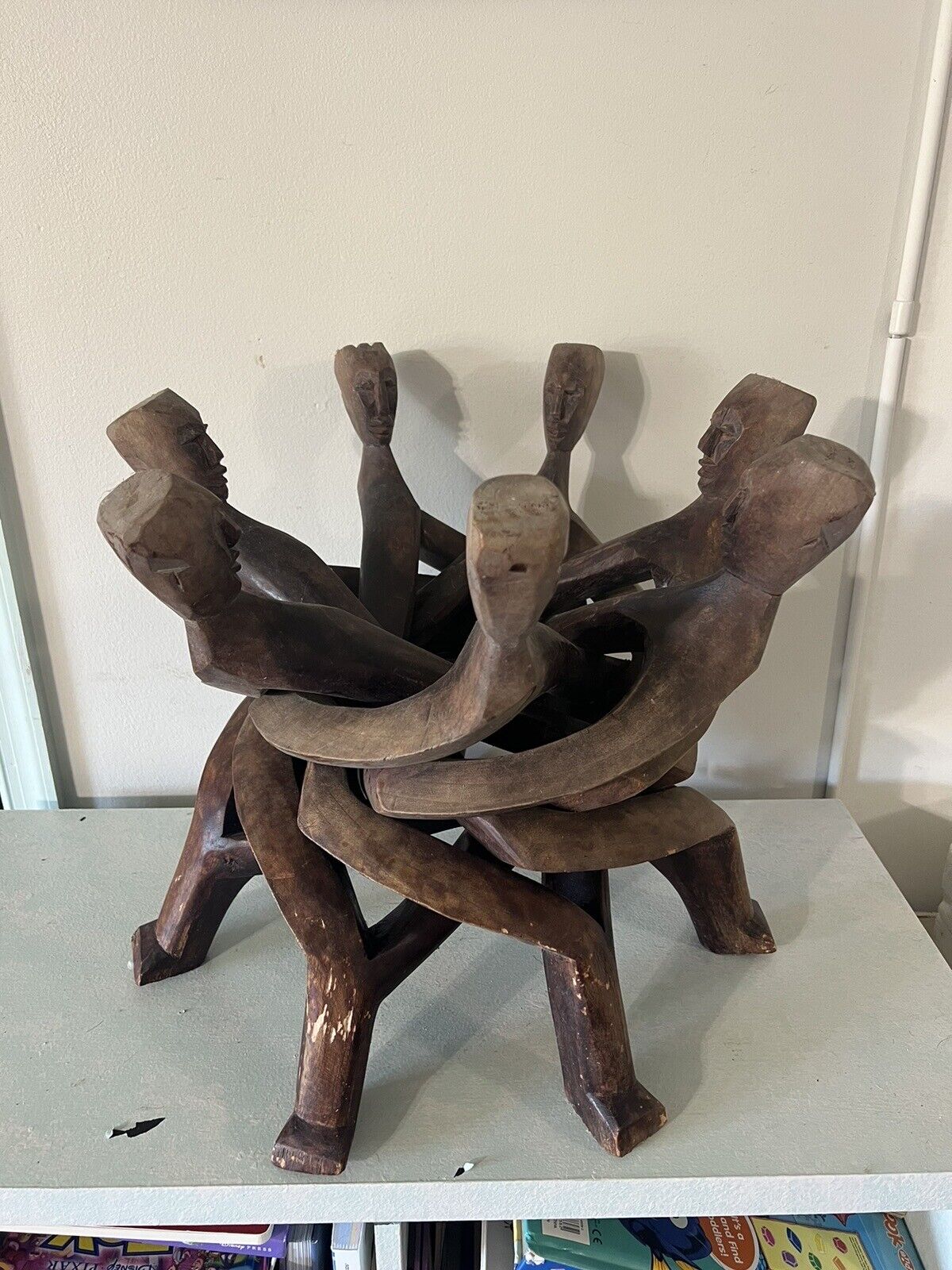 Wooden African Seven-Headed Interlocking Unity Carving Very Cool
