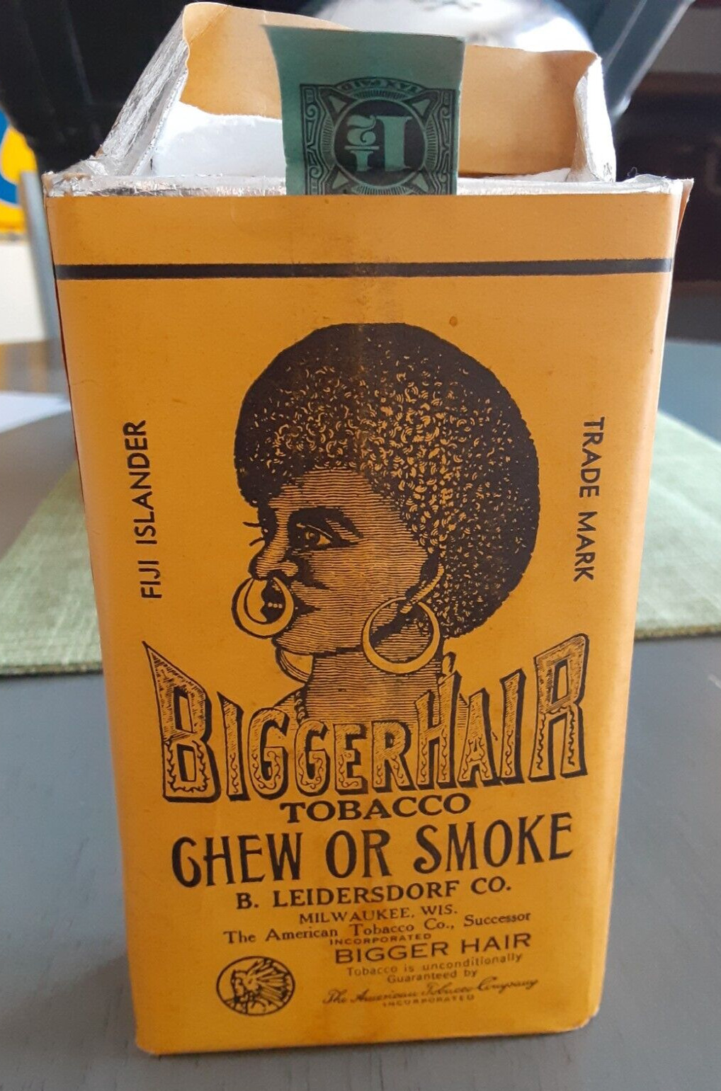 RARE Vintage B Leidersdorf Co. Bigger Hair Tobacco Pack Empty Advertising-NICE