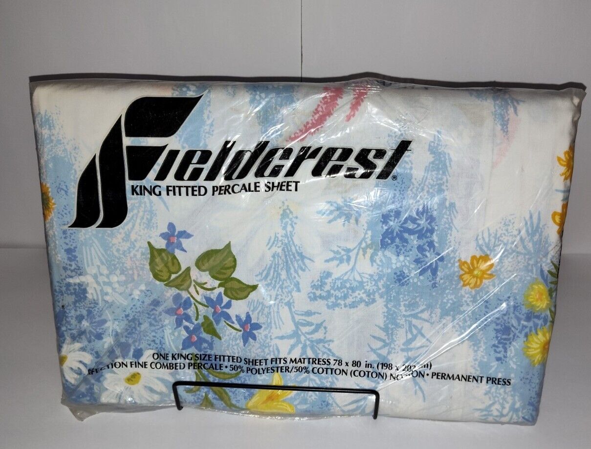Fieldcrest Percale Vintage Paradise Garden King Fitted Sheets NOS 