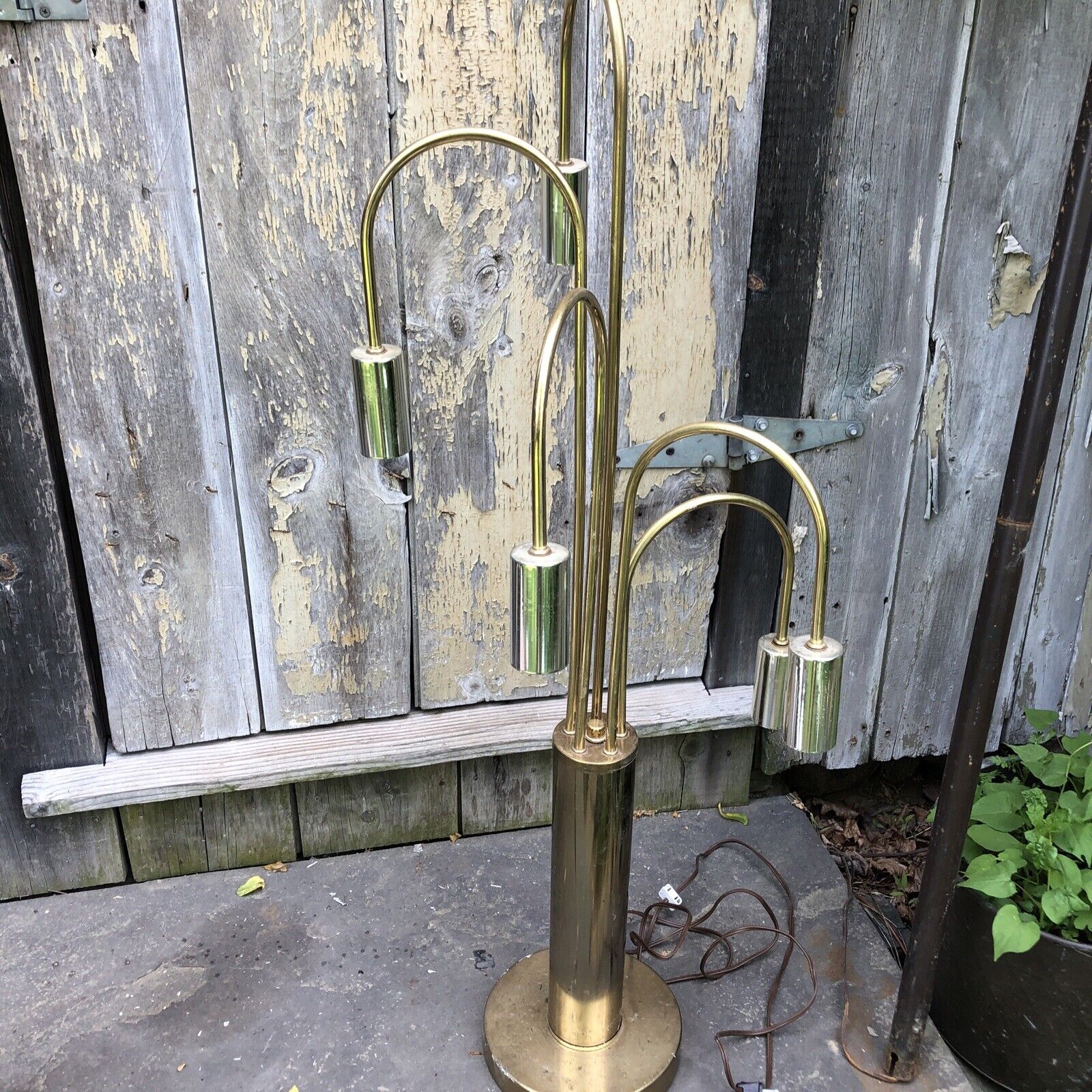 Vintage Midcentury Early 1970s Brass Waterfall 5 Arm Desk Table Lamp  
