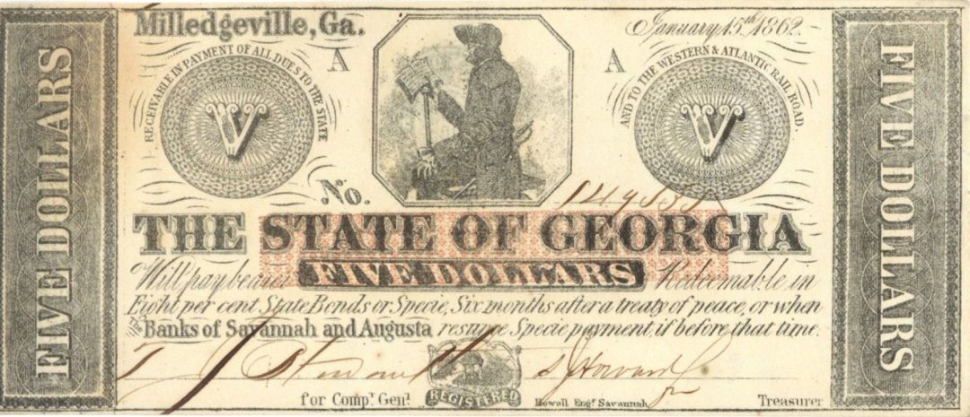State of Georgia $5 - Obsolete Banknote - Paper Money - Paper Money - US - Obsol
