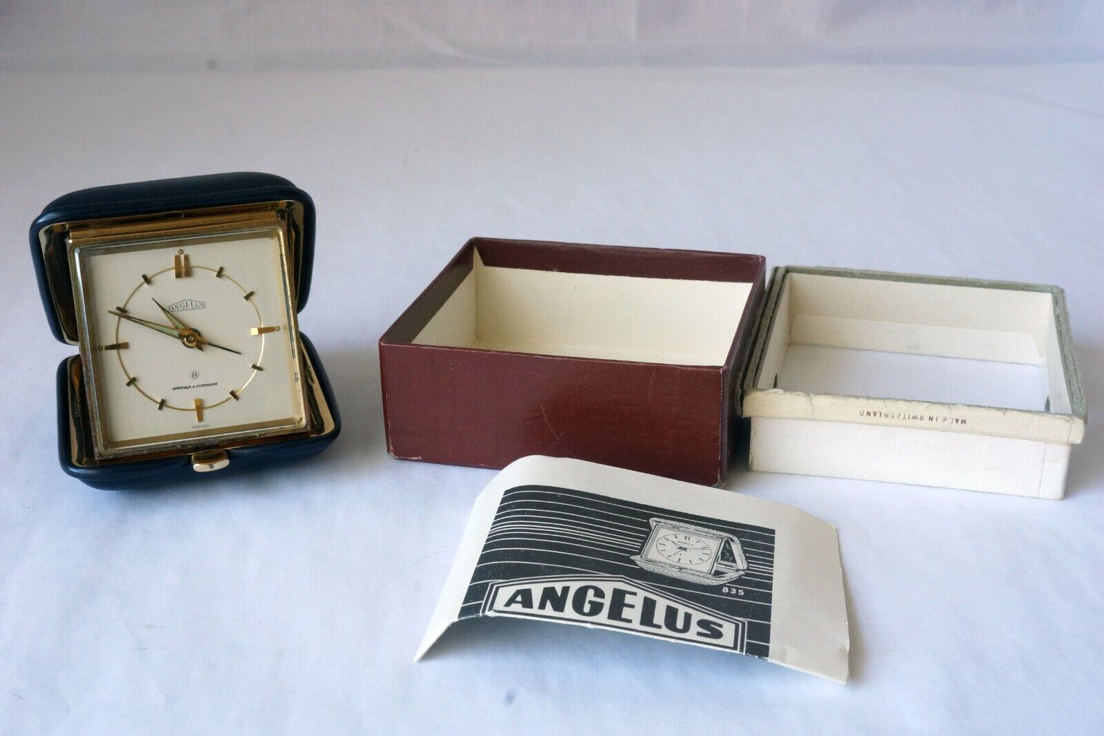 Vintage Swiss ANGELUS 15 Jewels SPRITZER & FUHRMANN Travel Alarm Clock 278.153