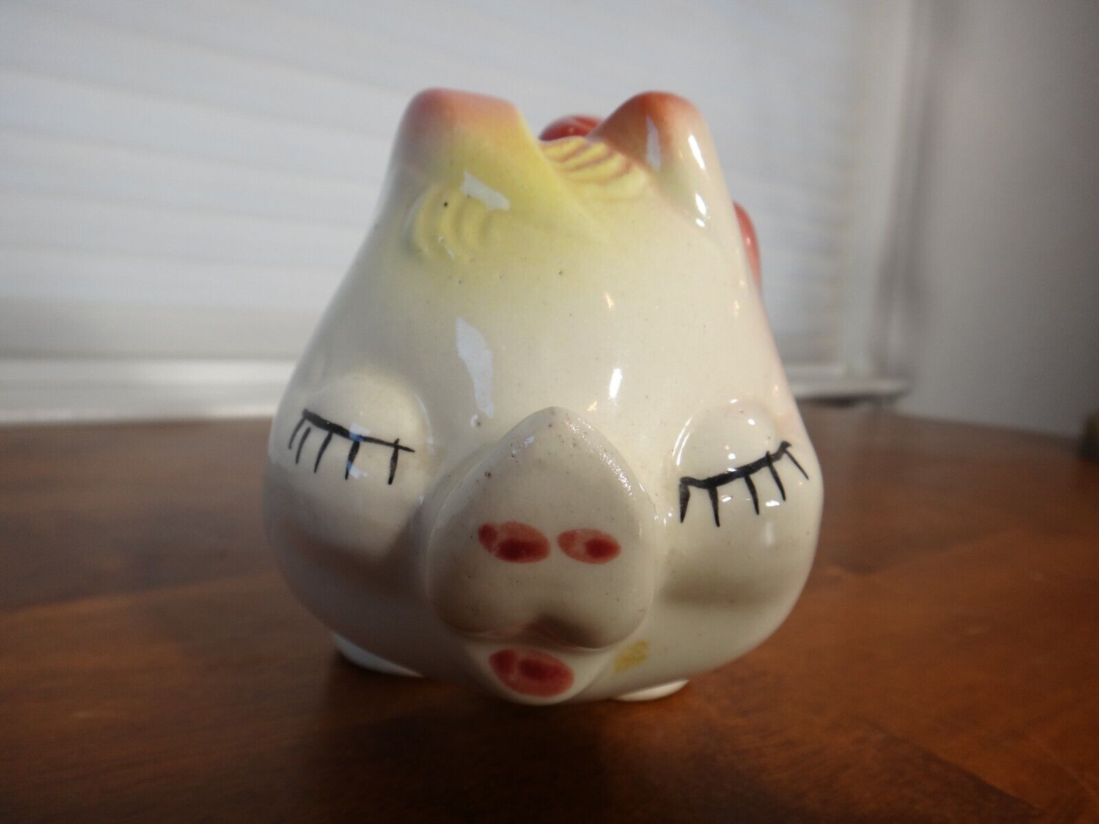 Vintage Shawnee Art Ceramic Pink Bow Shamrock Smiley Pig Piggy Bank 7\
