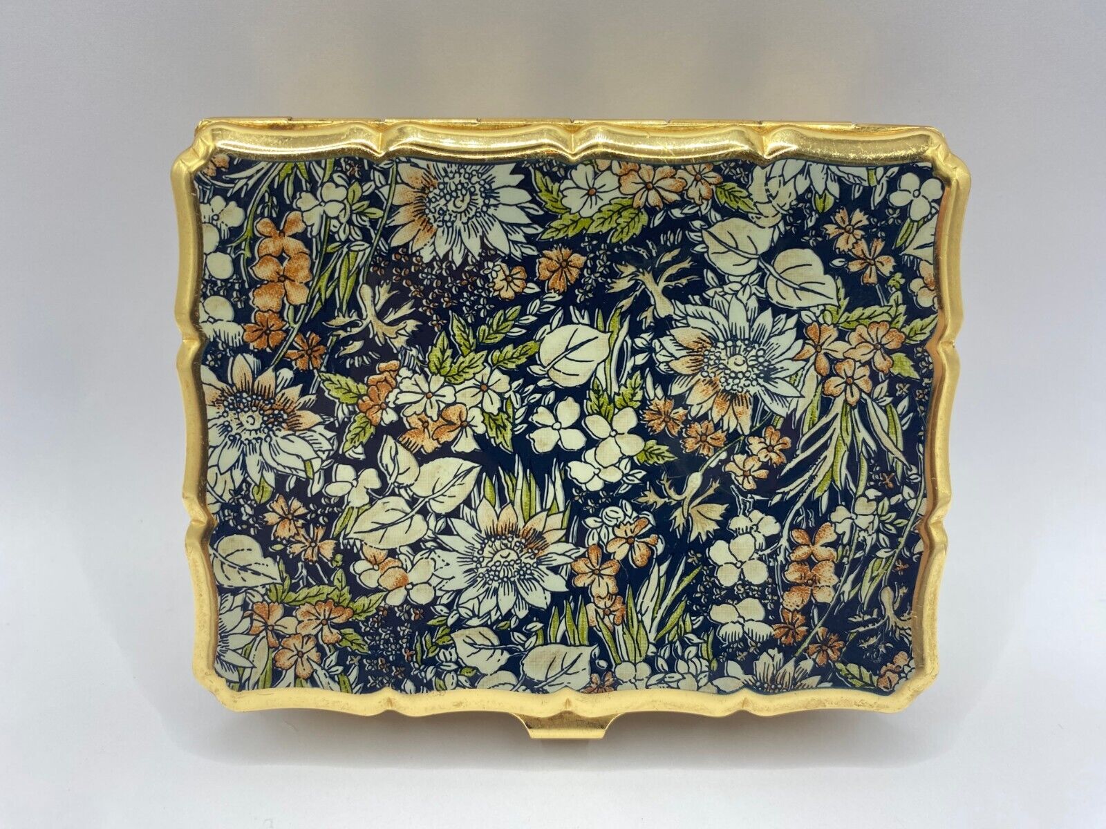 Vintage Stratton Floral Jewelry Trinket Box- Rare Rectangle Footed 985947