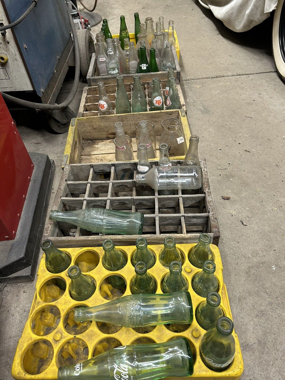 Antique Soda Bottles And Milk Bottles Lot With Soda Crates