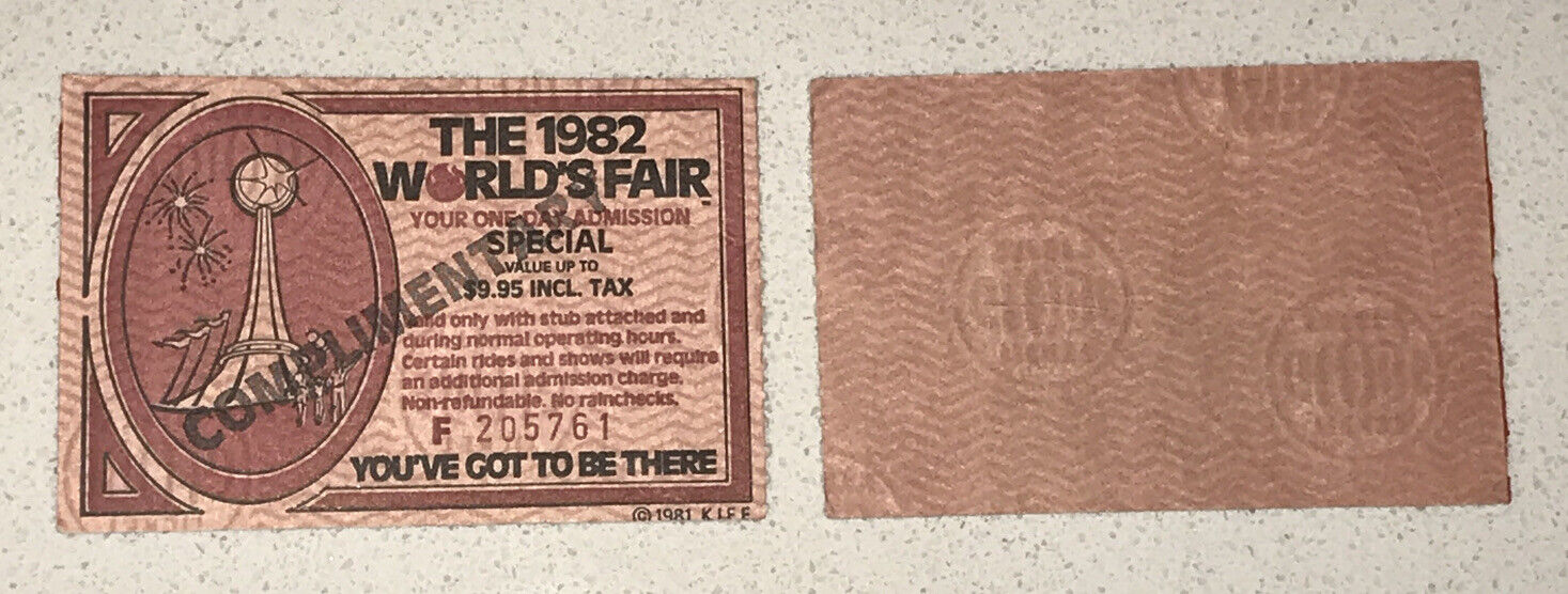 1982 Worlds Fair Knoxville TN Tennessee Admission Ticket Used Stub Exposition 