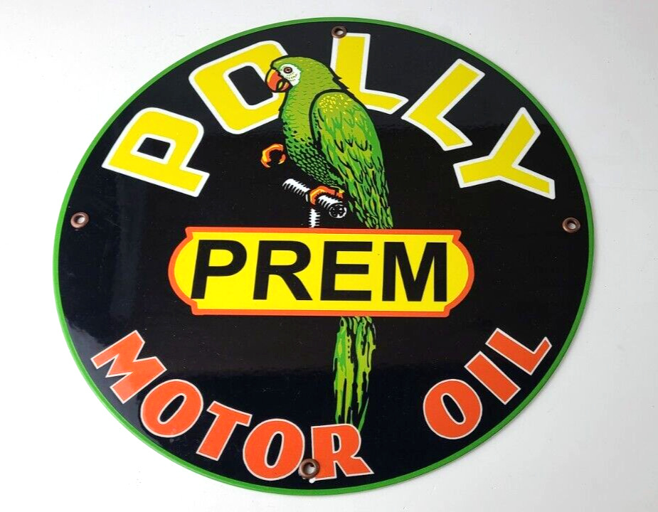 Vintage Polly Gasoline Sign - Premium Parrot Gas Oil Pump Plate Nozzle Sign