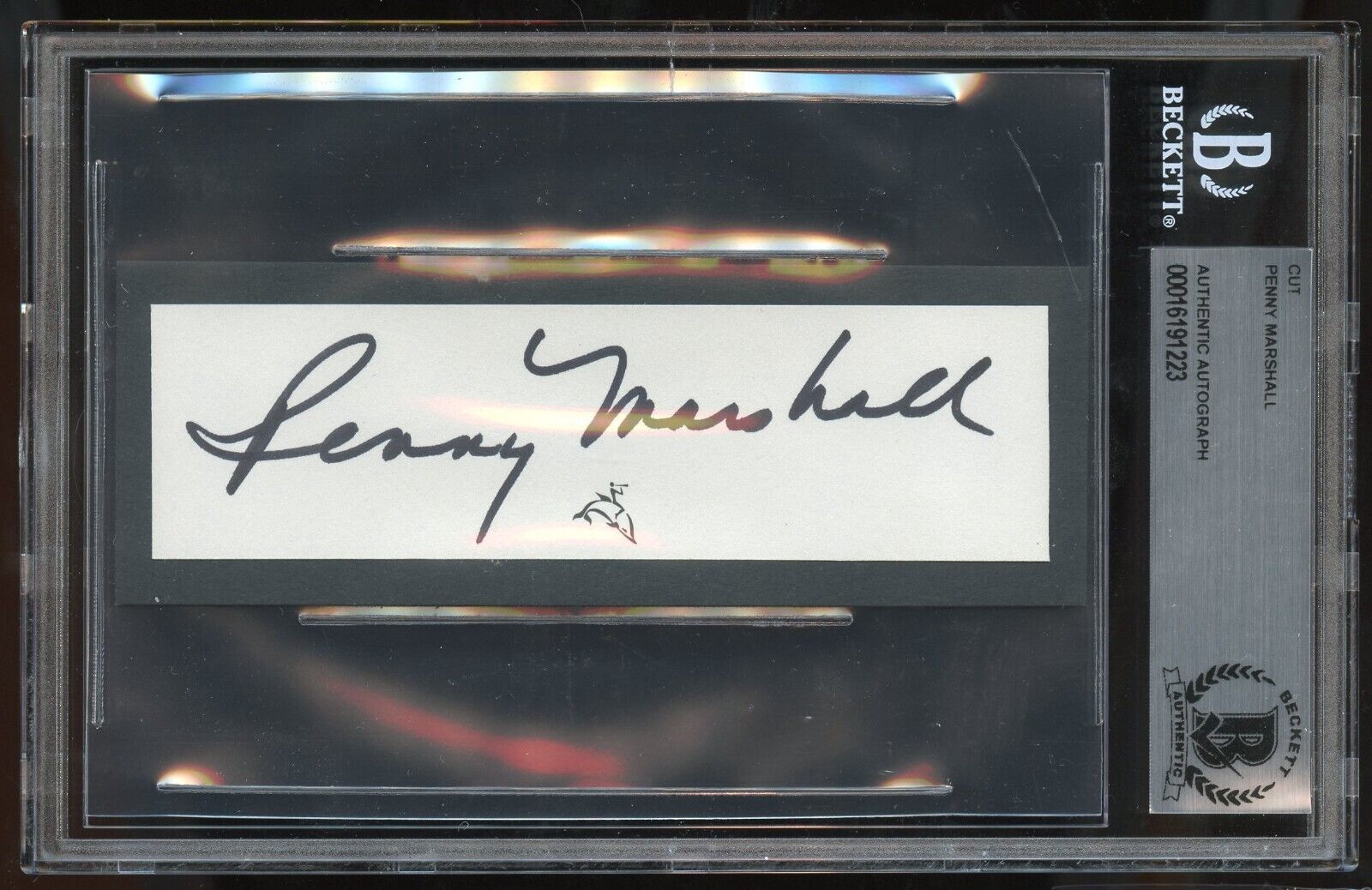 Penny Marshall signed autograph 1x5 cut Actress Laverne & Shirley BAS Slabbed