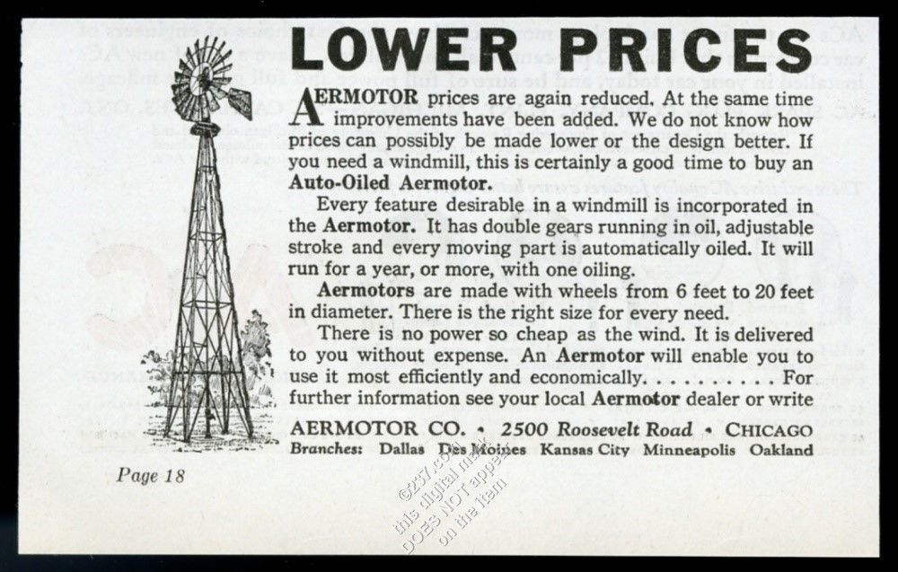 1932 Aeromotor farm windmill vintage print ad