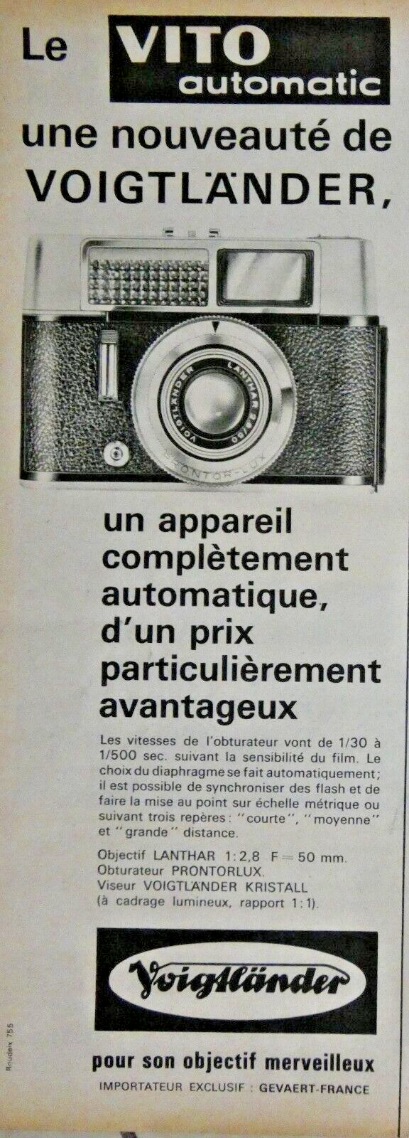 1962 VOIGTLANDER LE VITO AUTOMATIC PRESS ADVERTISEMENT - ADVERTISING