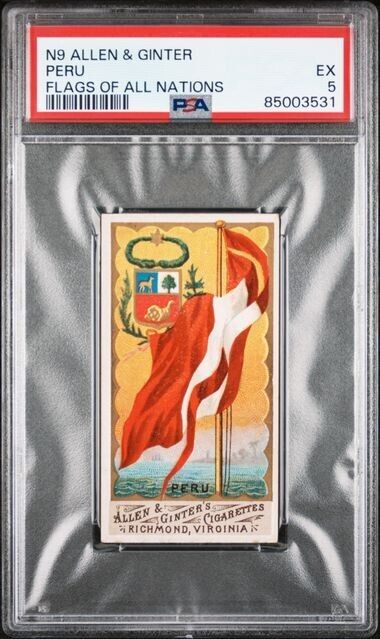 1887 N9 Allen & Ginter Flags Of All Nations PERU PSA 5 EX (Curve Back)