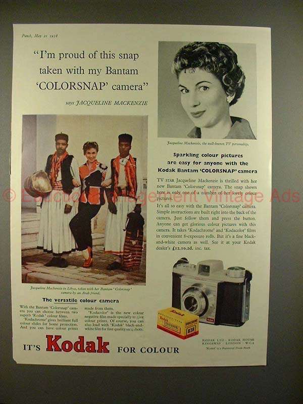 1957 Kodak Bantam Camera Ad w/ Jacqueline Mackenzie