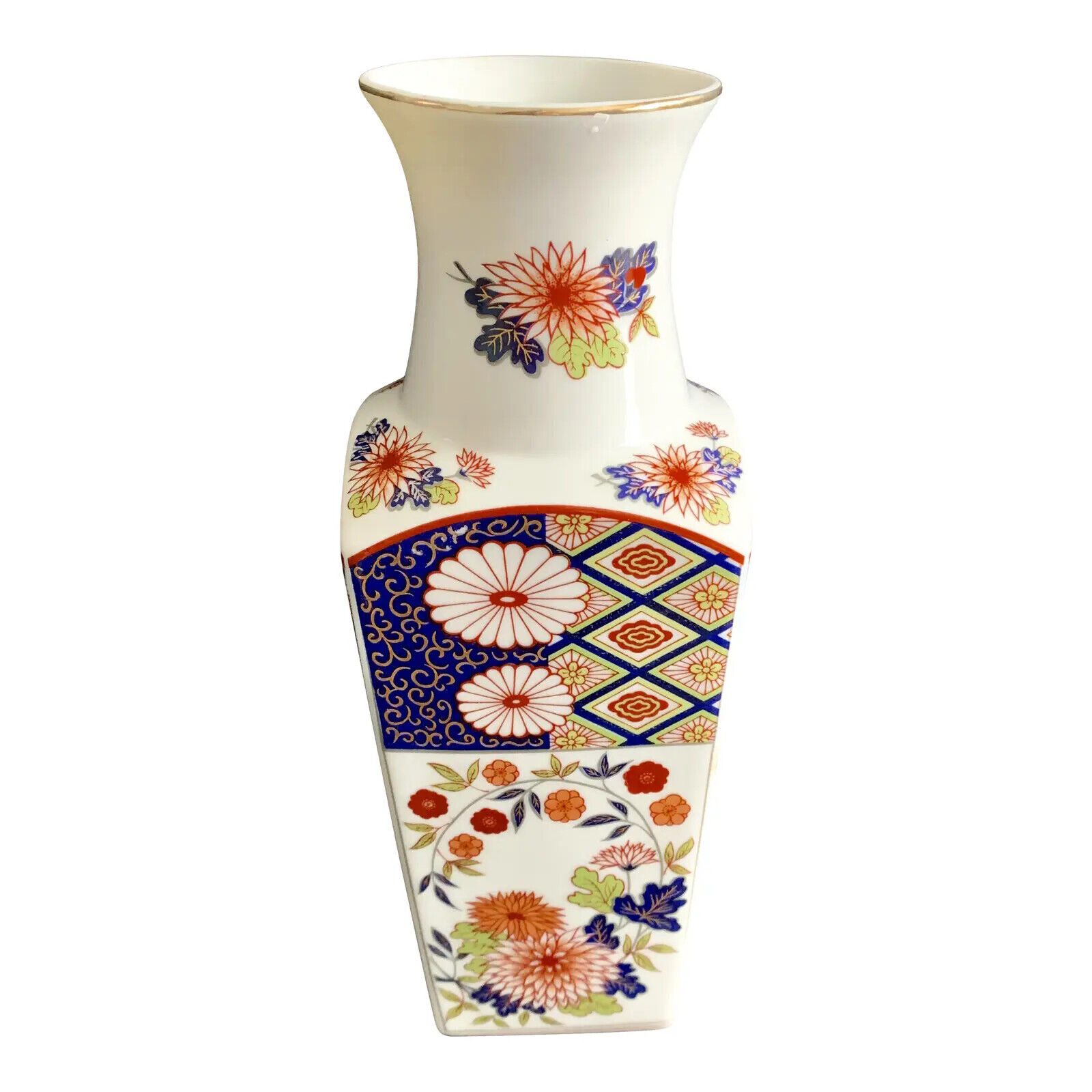 Vintage Japanese Floral Gilt Square Porcelain Vase