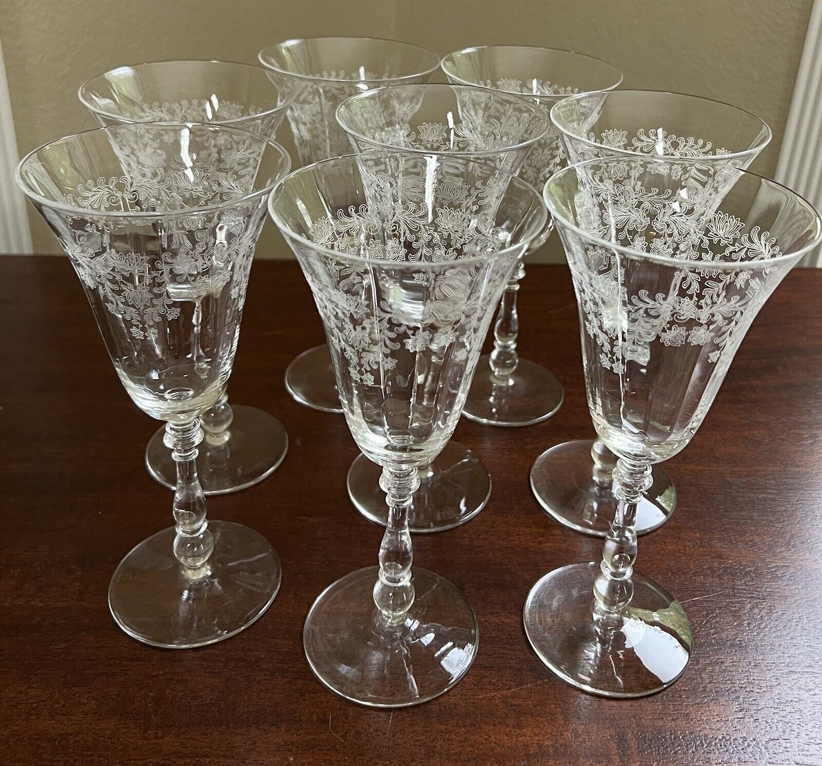 Vintage Bryce Fern Leaf Water Goblets Set Of 8 Etched Crystal 1940’s Set 2