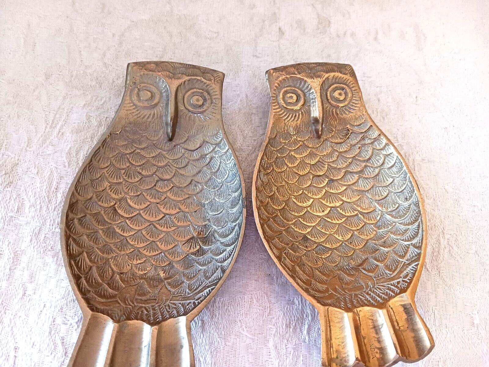 Pair of Vintage Mid Century Brass Owl Trinket Dishes Bowls Ashtray 1960s-70s