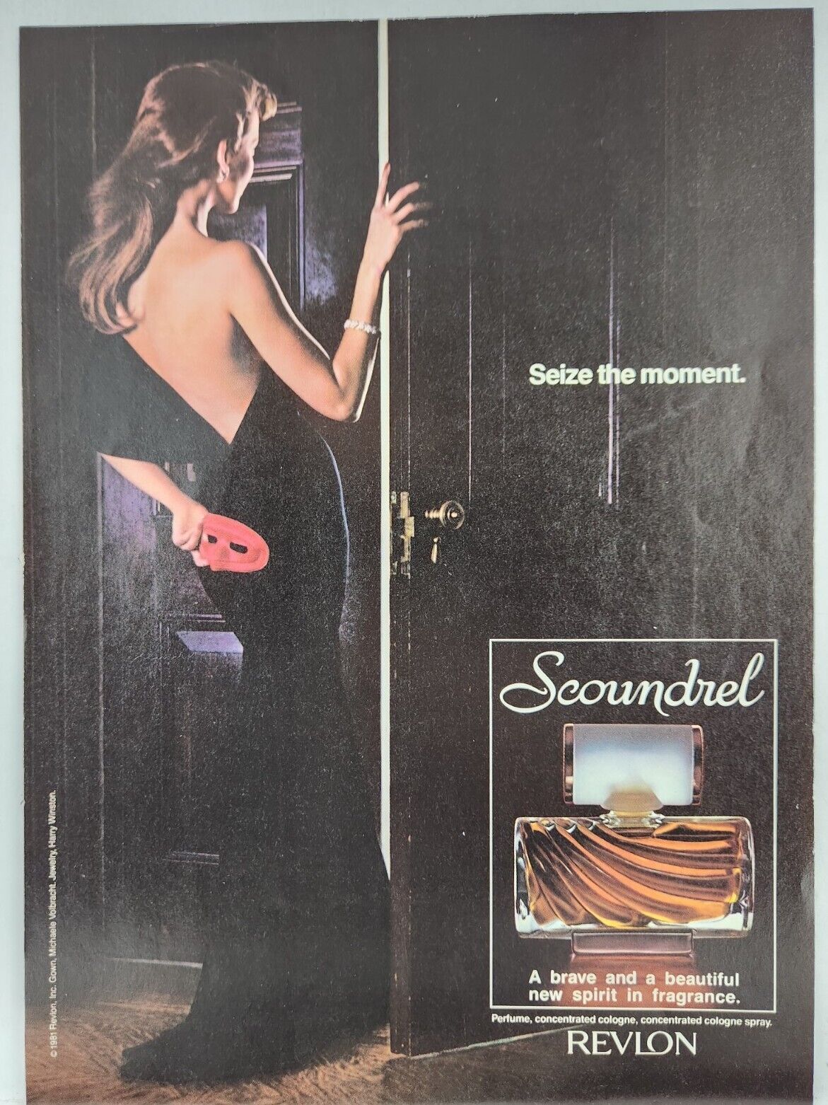 1981 Revlon Scoundrel Perfume Sexy Lady Vintage Print Ad Man Cave Poster Art 80s