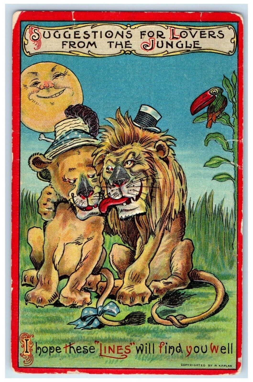 c1910\'s Suggestion For Lovers Anthropomorphic Animals Embossed Antique Postcard
