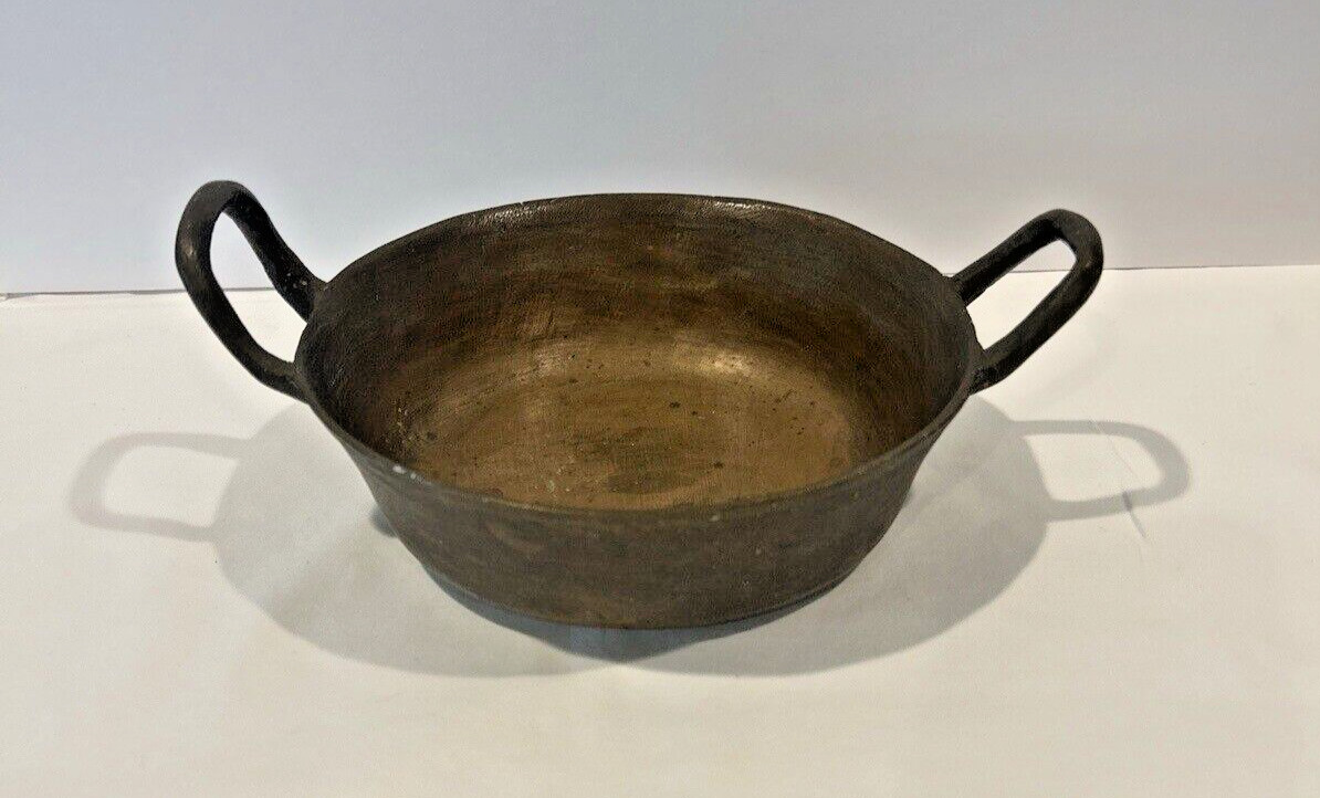 Vintage 8 inch Diameter Hand Crafted BRASS Double Handle Sauce Pan. Heavy Piece~