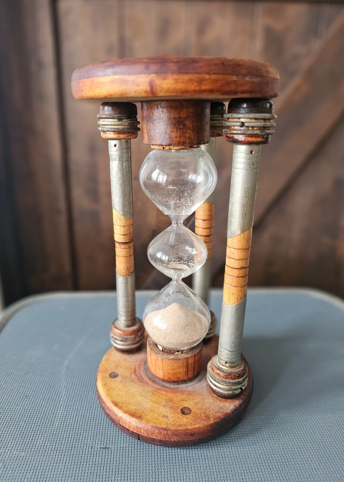 Rare Antique Bobbin Spool Triple Bubble Hourglass Timer