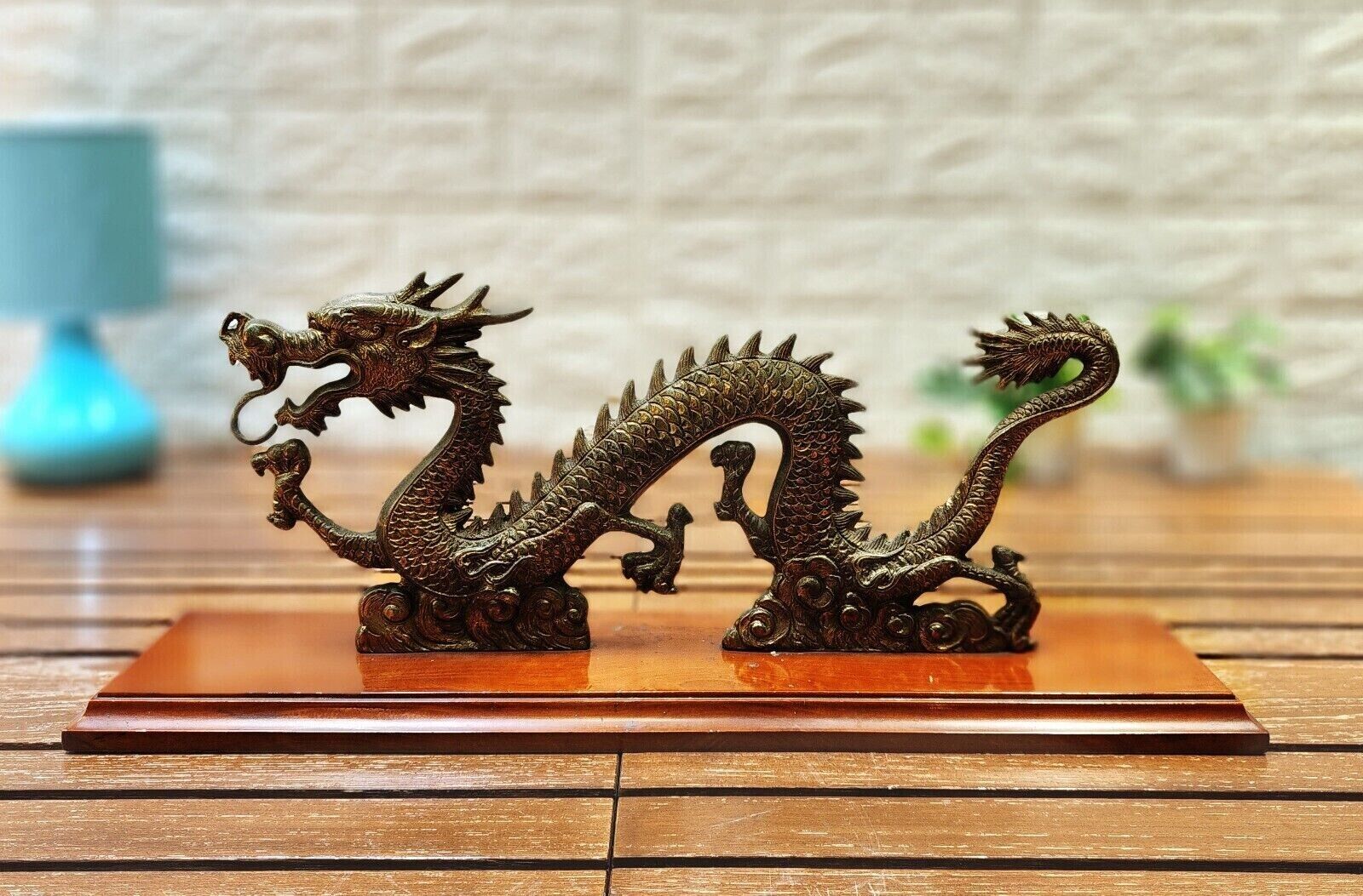 Giant Vintage Brass handmade Dragon Figurine-Chinese Feng Shui Sculpture