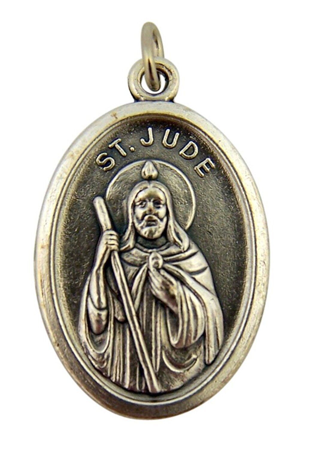 Silver Toned Base Catholic Saint St Jude the Apostle Medal Pendant, 1 Inch